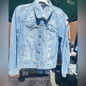 See Thru Soul Light Wash Distressed Denim Jacket Small Y2K, Grunge